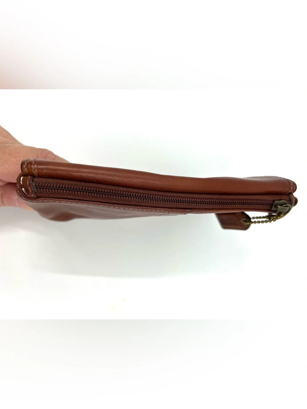Vintage Coach Bleecker Whiskey Leather Wristlet Clutch Tattersall Lined